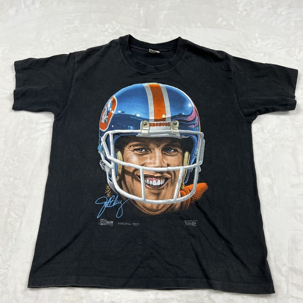 Salem Sportswear T-Shirt Mens XL Black John Elway Denver Broncos Vintage 90s